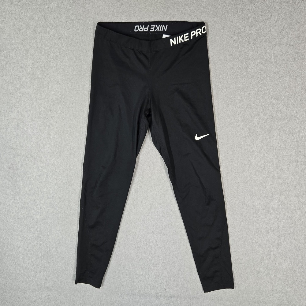 Nike Men Activewear Pants L Black Dri-Fit Nike Pro Compression Leggings Logo